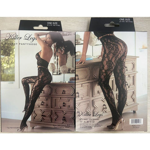 Lace Bloom Vertical Tights (Black) – Luxury Slim Lace Fishnet Tights Hosiery
