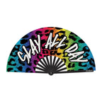 Slay All Day (Rainbow Leopard Print) Large Folding Hand Fan – Glossy Bamboo and Satin Fan Rainbow > Clothes > Accessories