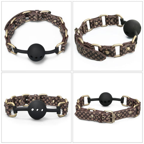 Rebellion Reign (Brown PU Leather) – Luxury Ball Gag with Antique Bronze Spikes Brown Gags