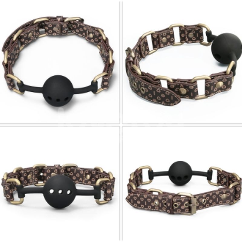 Rebellion Reign (Brown PU Leather) – Luxury Ball Gag with Antique Bronze Spikes Gags