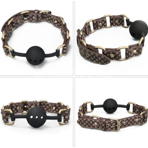 Rebellion Reign (Brown PU Leather) – Luxury Ball Gag with Antique Bronze Spikes Gags