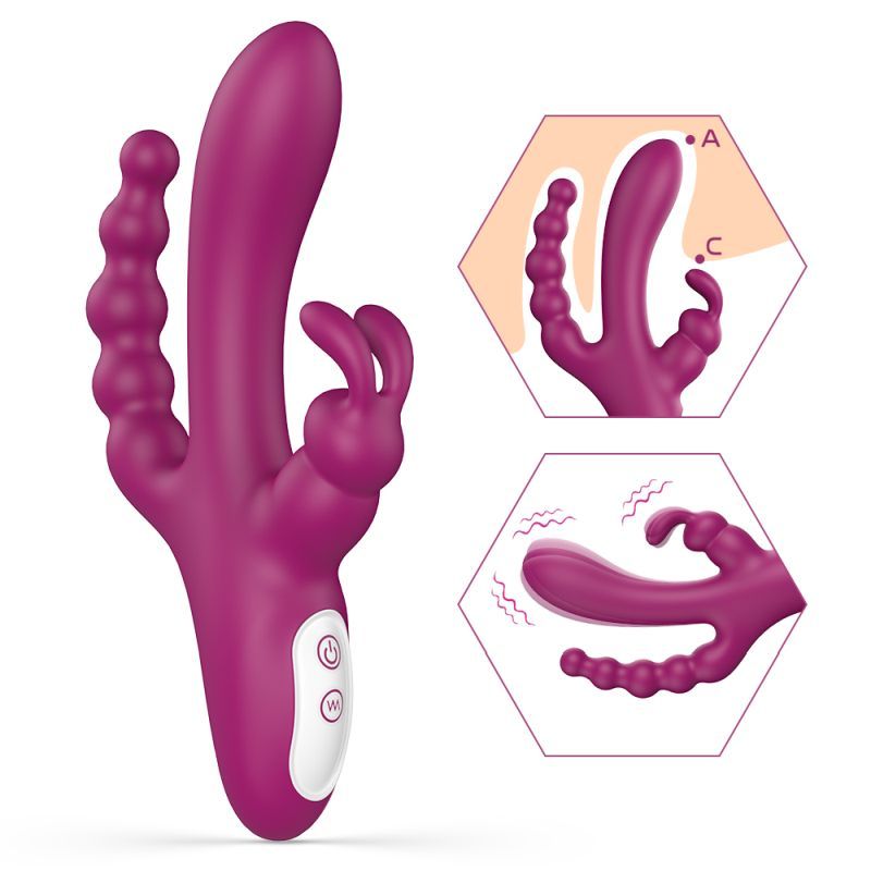 Joker Triple Ecstasy (Pink) – Luxury 8.5 Inch Silicone Triple Stimulation Vibrator with 9 Vibration Modes Purple > Vibrators > Ladies > Rabbit Multi