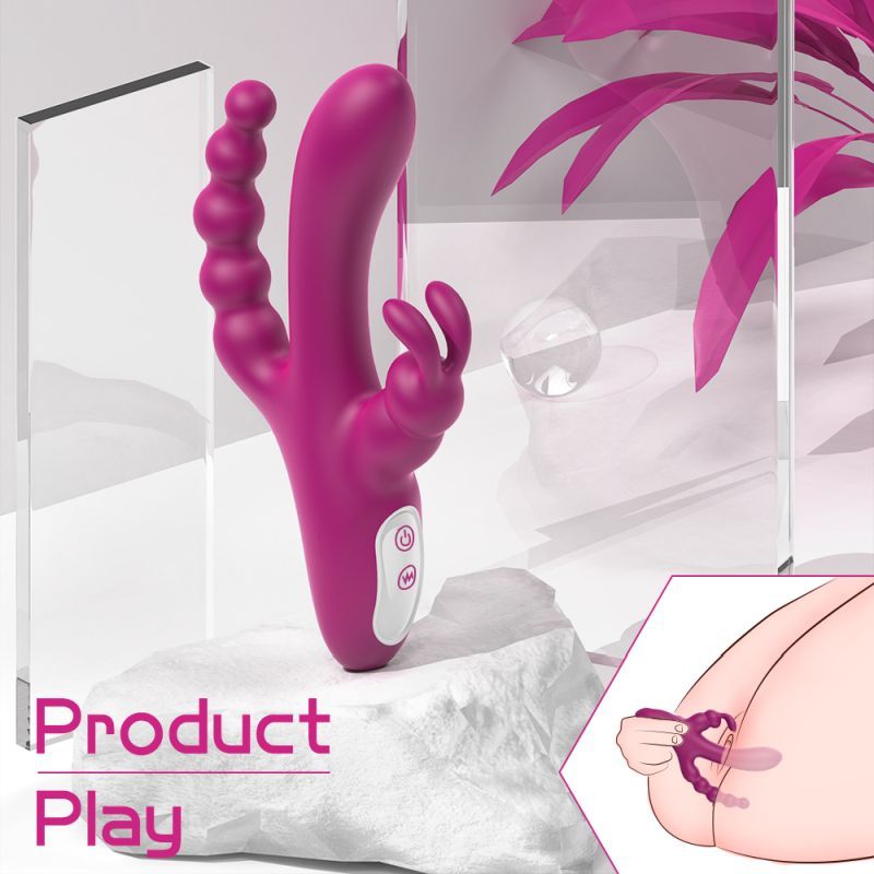 Joker Triple Ecstasy (Pink) – Luxury 8.5 Inch Silicone Triple Stimulation Vibrator with 9 Vibration Modes > Vibrators > Ladies > Rabbit Multi