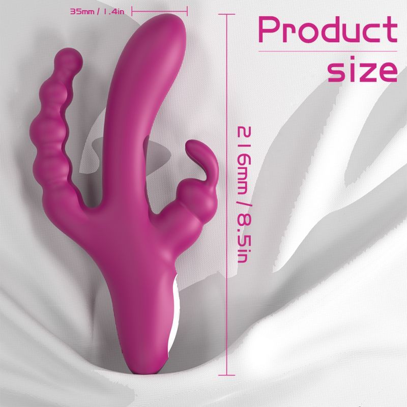 Joker Triple Ecstasy (Pink) – Luxury 8.5 Inch Silicone Triple Stimulation Vibrator with 9 Vibration Modes > Vibrators > Ladies > Rabbit Multi