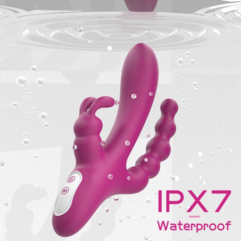 Joker Triple Ecstasy (Pink) – Luxury 8.5 Inch Silicone Triple Stimulation Vibrator with 9 Vibration Modes > Vibrators > Ladies > Rabbit Multi