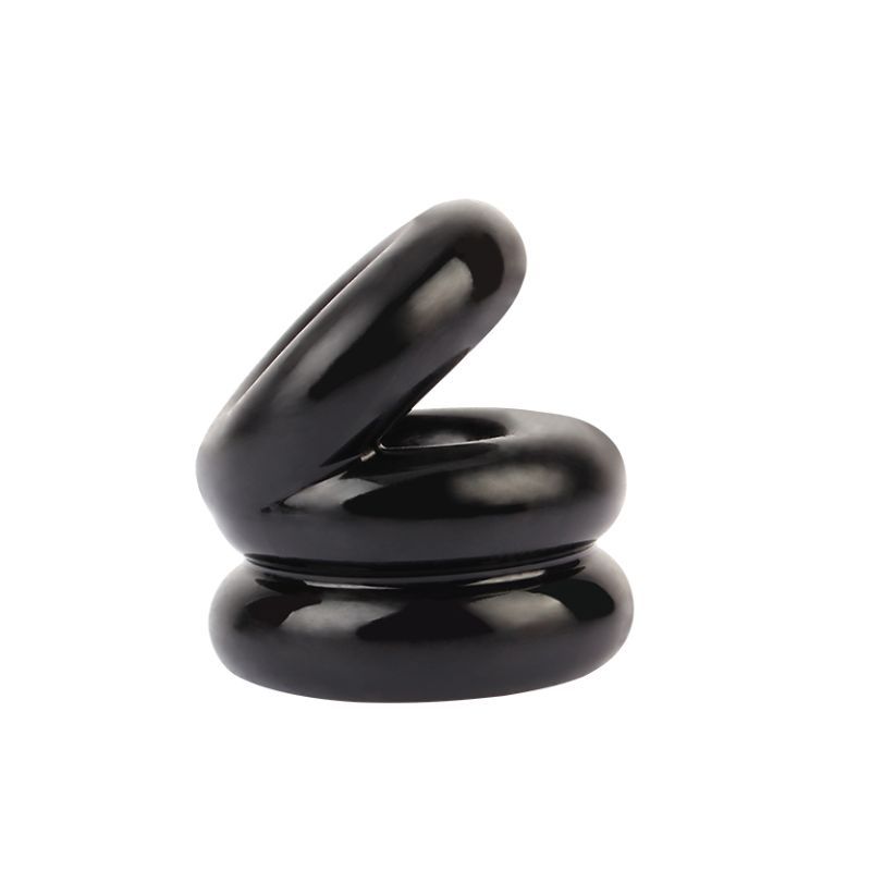 Stacked Dual Pleasure Ring (Black) – Double Loop Cock Ring Black One Size > Cock Ring > Sling Main image