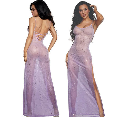 DreamGirl Ombre Glitter Mesh Gown Lilac – Luxury Mesh Lingerie Gown Lilac Large Extra Large > Clothes > Dresses and Chemises