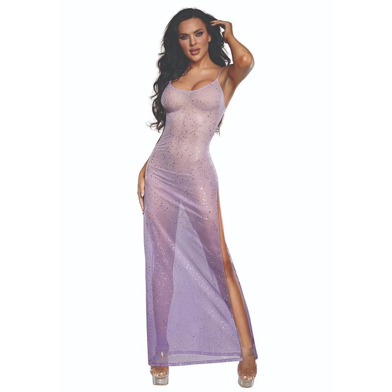 DreamGirl Ombre Glitter Mesh Gown Lilac – Luxury Mesh Lingerie Gown Secondary image