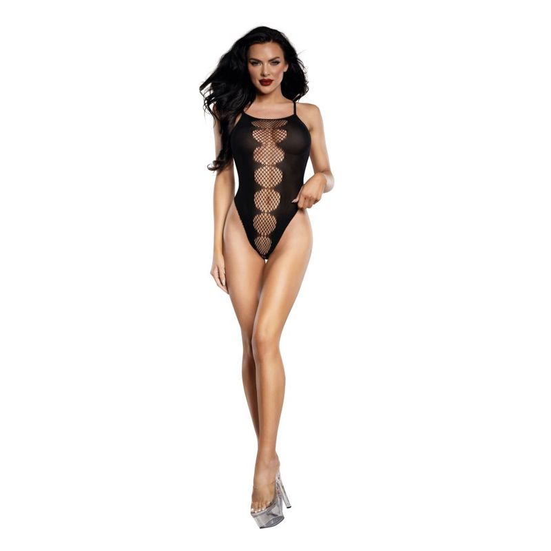 Easy Teddy With Fishnet Peek-A-Boo (Black) – Lingerie > Clothes > Teddies