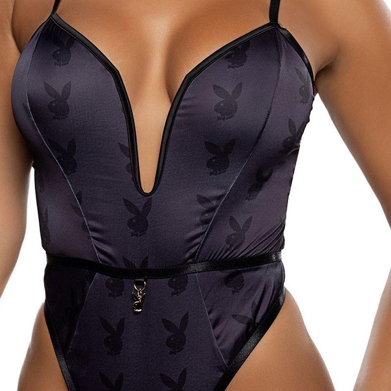 Playboy Blackout Bunny Romper (Navy Blue) – Satin Lingerie Secondary image