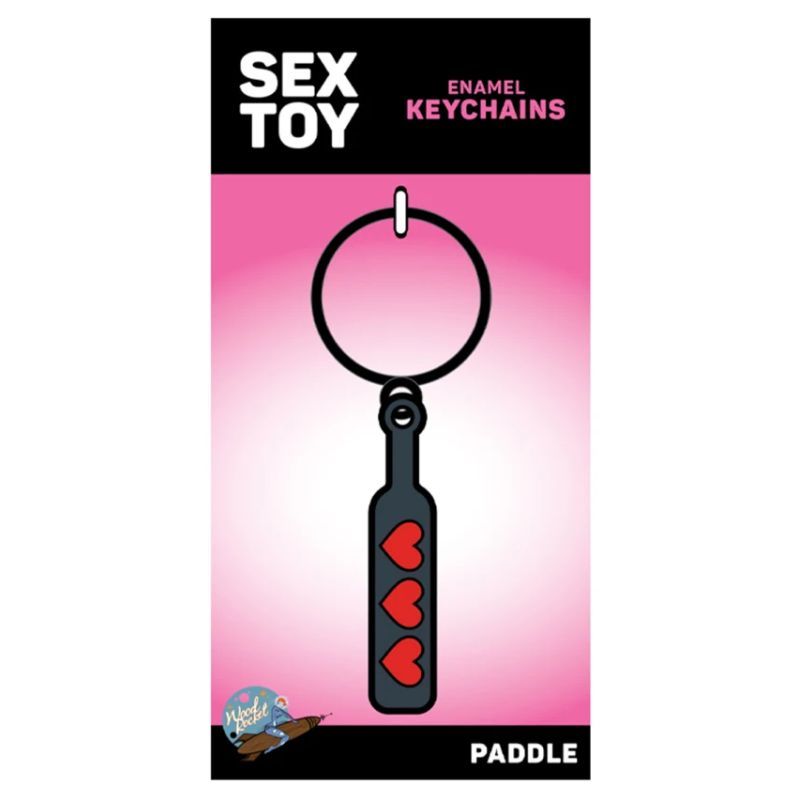 Wood Rocket Hearts Paddle Keychain – Enamel Kink Accessory Keychain Black > Novelties > Keychains Main image