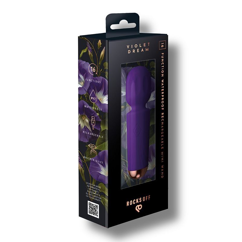 Violet Dream (Purple) – Waterproof Rechargeable 16-Mode Silicone Mini Wand Vibrator > Sex Toys > Massage Wands