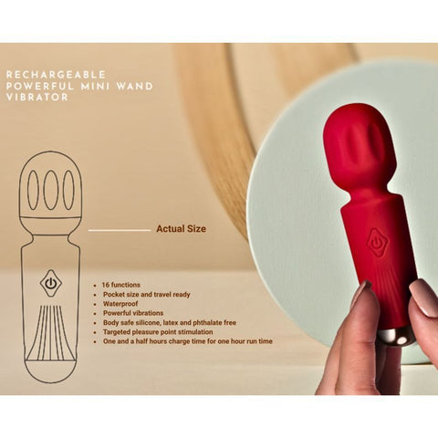 Rechargeable Silicone Mini Wand (Azalea Red) – Waterproof 16 Mode Wand Vibrator > Sex Toys > Massage Wands