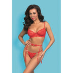 Cherry Kiss 3 Pc Garter Set (Red) – Lace Lingerie Set Red Small Medium > Clothes > Lingerie Sets
