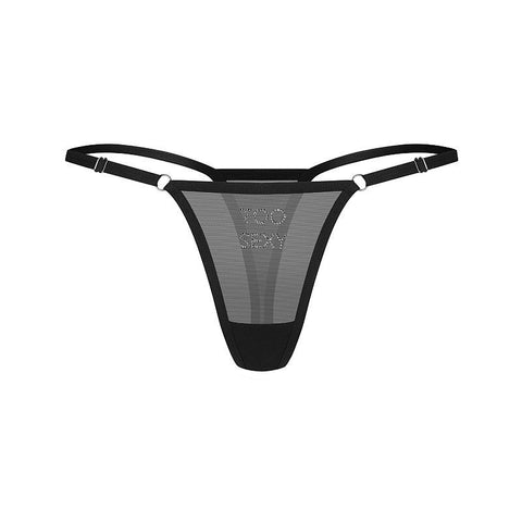 Too Sexy Thong (Black) – Sheer Rhinestone Inscription Lingerie > Clothes > Panties