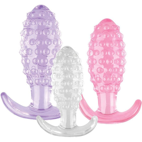 Crystal Ballers 3 Pc Set – Small, Medium, Large Silicone Anal Plug Set Mixed > Anal Range > Butt Plug Kits