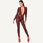 Kink Royal V Neck – Elastic Sheer Flocked Mesh Catsuit > Clothes > Bodies and Playsuits