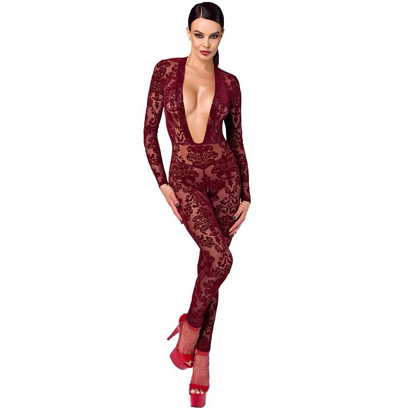 Kink Royal V Neck – Elastic Sheer Flocked Mesh Catsuit > Clothes > Bodies and Playsuits