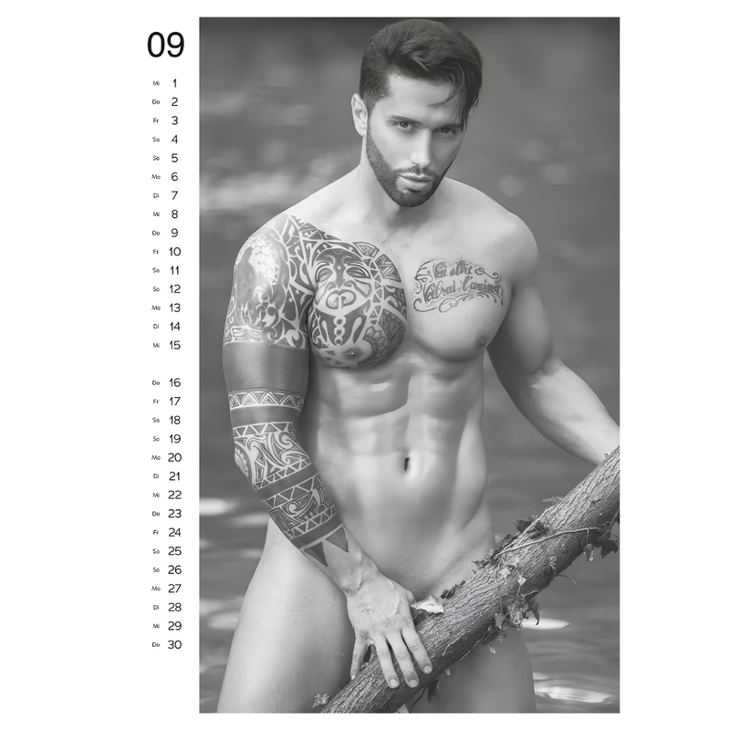 A3 Format Black And White Male Photography Wall Calendar 2027