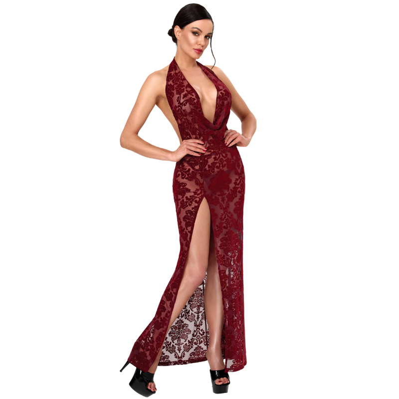 Noir Masquerade Lace Gown – Burgundy Burgundy Extra Small > Clothes > Dresses and Chemises Main image