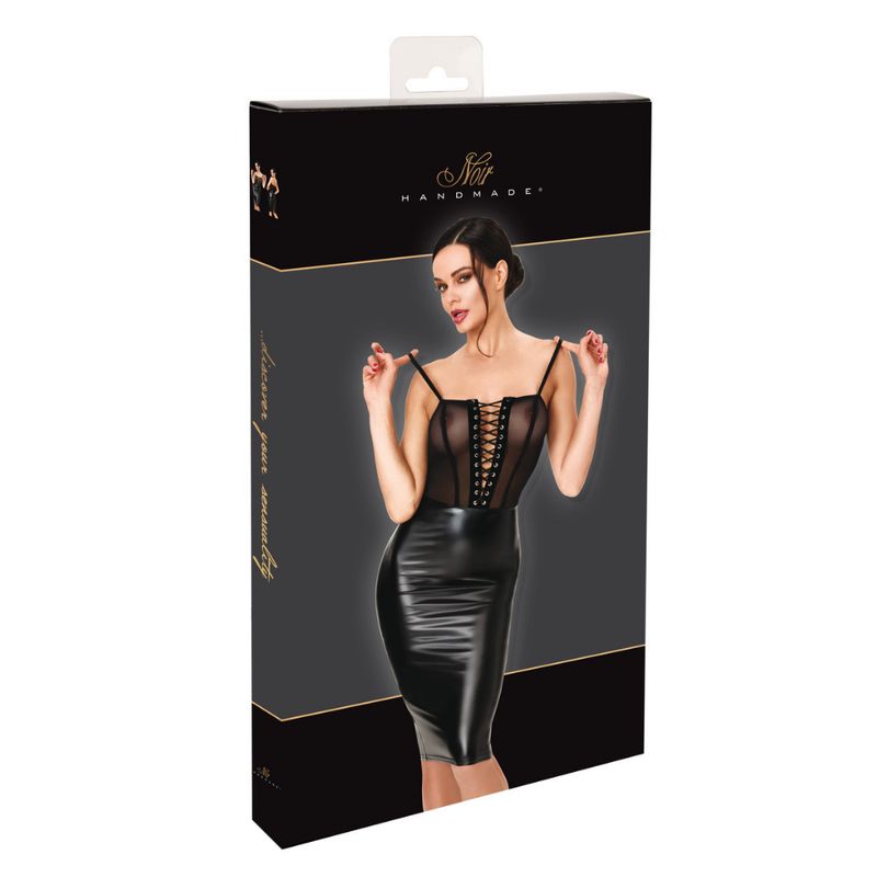 Noir Wet Look Sheer Lace-Up Dress – Latex Mesh > Clothes > Dresses and Chemises