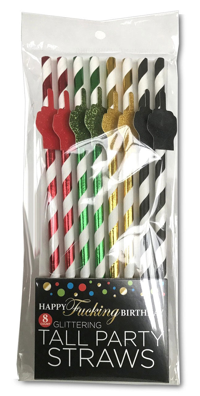 Happy Birthday Tall Party Straws - 8 Pack Fun Adult Party Straws Coloured > Novelties > Party Supplies