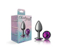 Cheeky Charms Gunmetal Round Butt Plug with Purple Jewel Small > Anal Range > Jewel Butt Plugs
