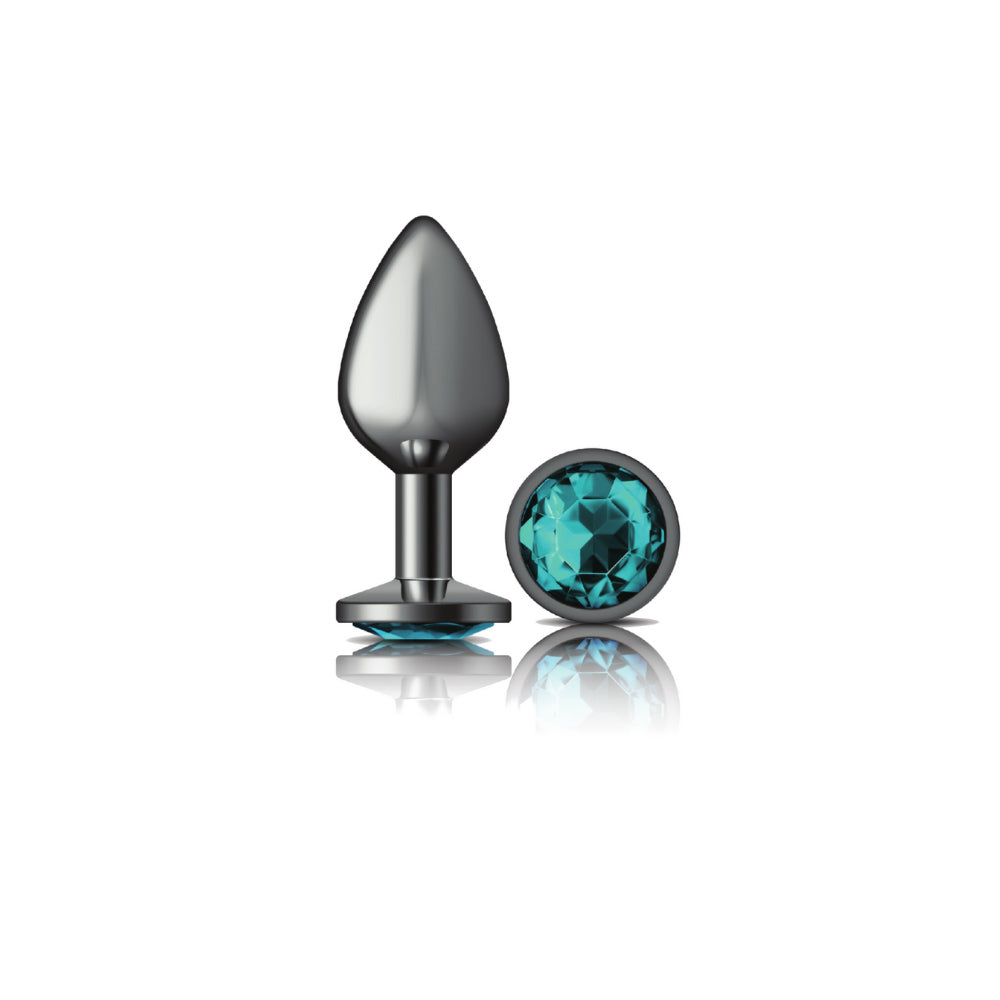 Cheeky Charms Gunmetal Round Butt Plug with Teal Jewel Medium Default Title > Anal Range > Jewel Butt Plugs