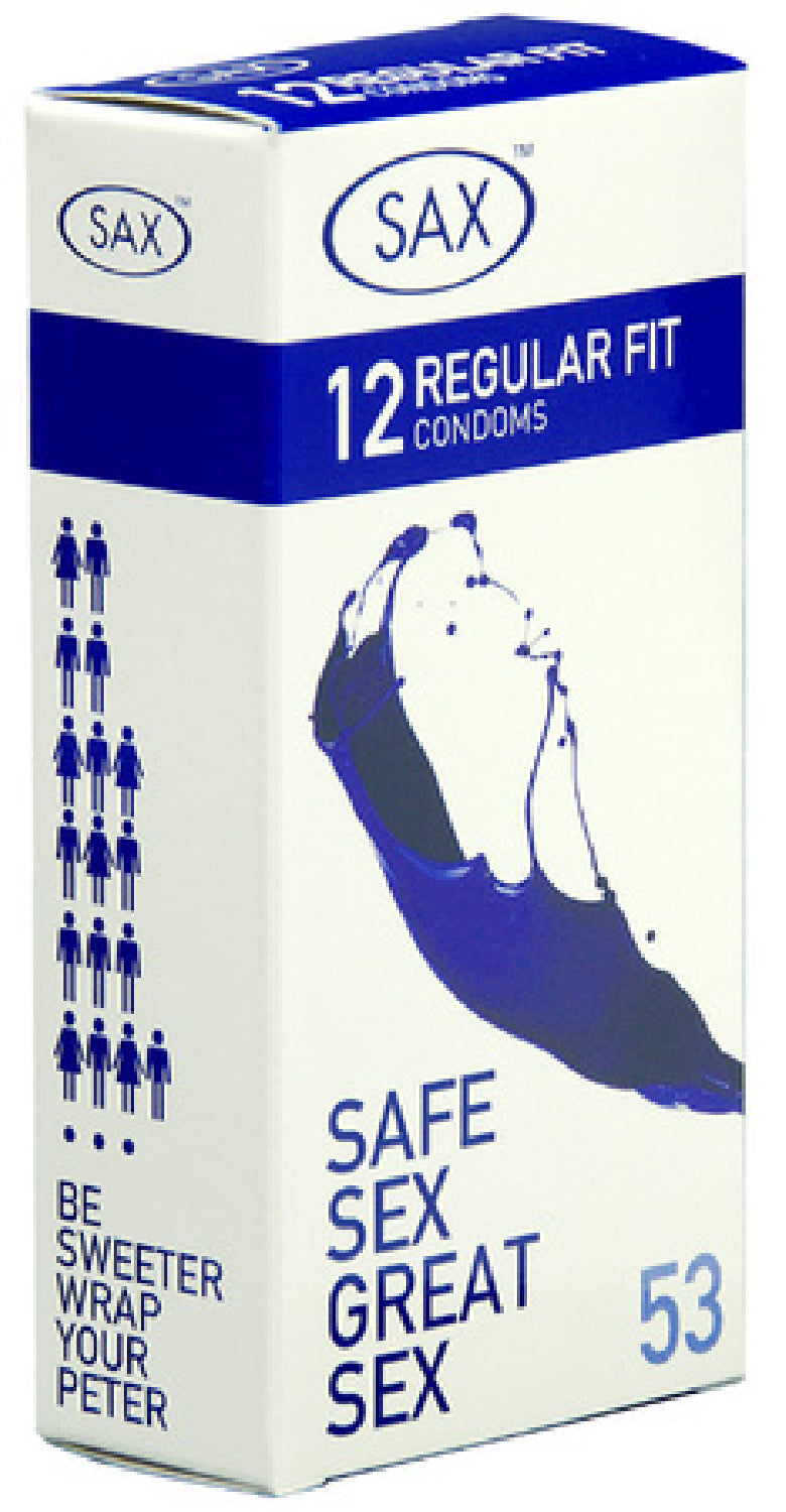 Sax Condoms Regular – 53mm Nominal Width Latex Condoms Pack of 12 > Essentials > Condoms Main image