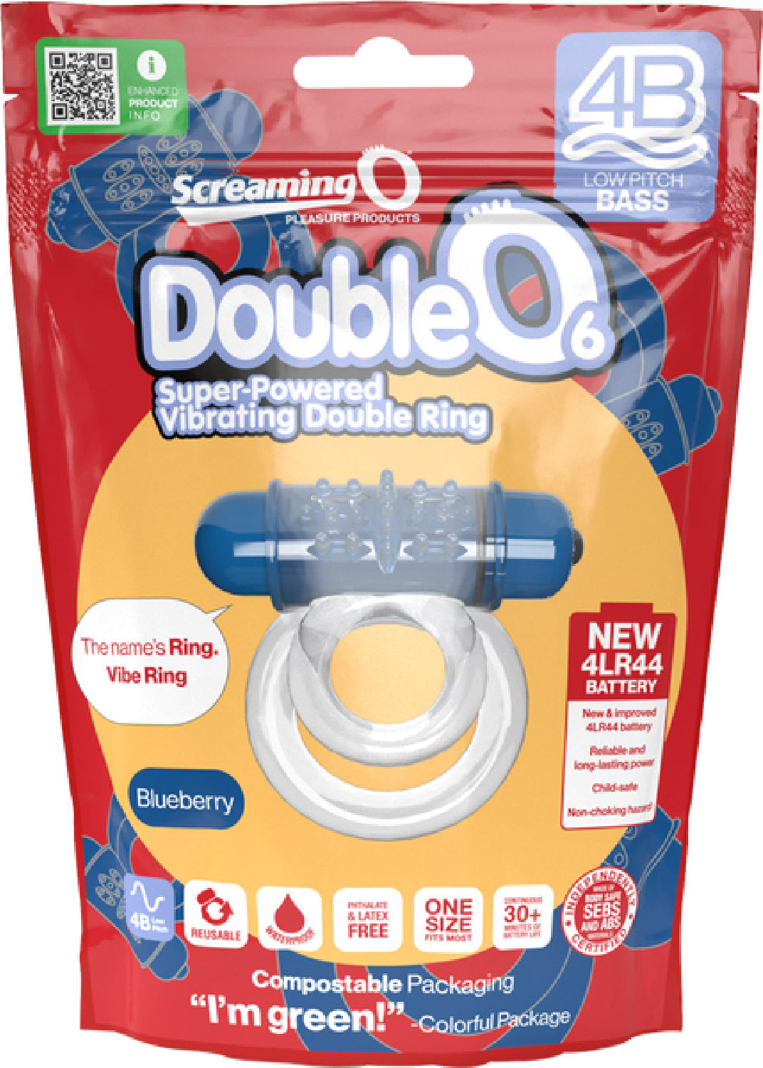 Double O 6 4B Low Pitch Bass (Blueberry) > Cock Ring > Vibrating