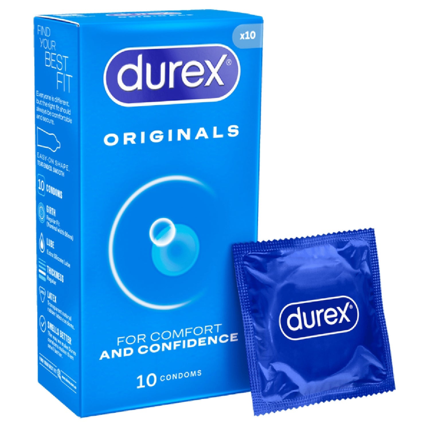 Durex Originals Easy-On Shaped Condoms – Comfortable Lubricated Latex Condoms 10 Pack One Size > Essentials > Condoms