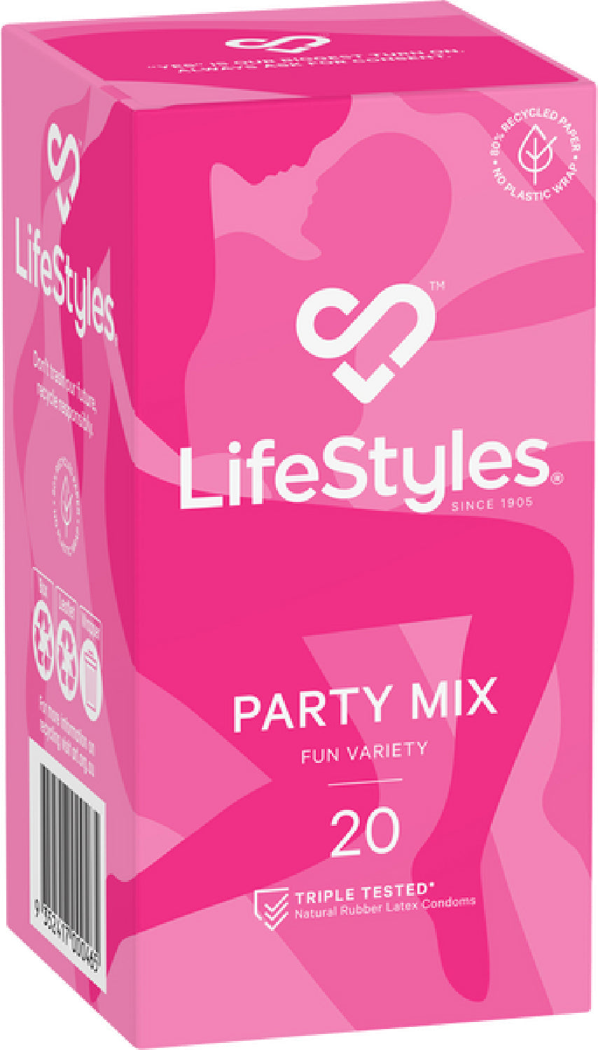 LifeStyles Party Mix – Assorted Flavoured Textured Condoms 53mm 20 Pack > Essentials > Condoms Main image