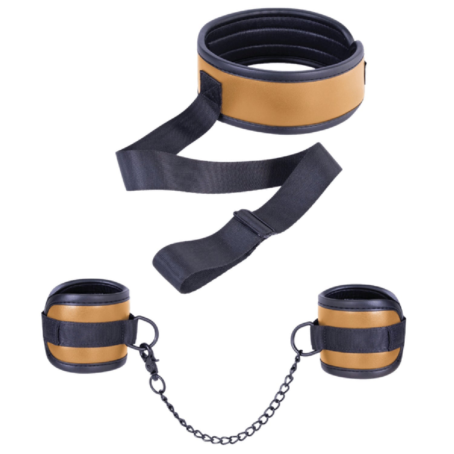 Adjustable Brown Collar with Handcuffs – Velcro Lock, Webbing Strap, 22.4cm Chain > Bondage Gear > Restraints
