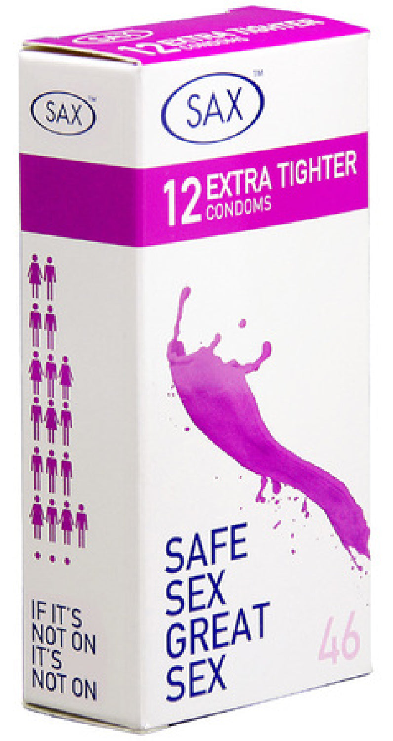Sax Extra Tighter Fit Pack – Smallest Sensitive 46mm Nominal Width Condoms, 12 Pack One Size > Essentials > Condoms