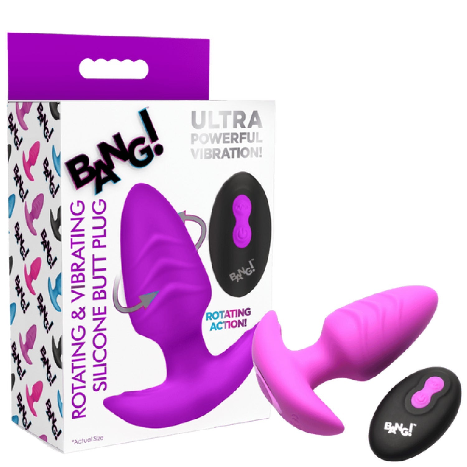 Rotating & Vibrating Silicone Butt Plug w/ Remote (Purple) > Anal Range > Vibrating Butt Plugs