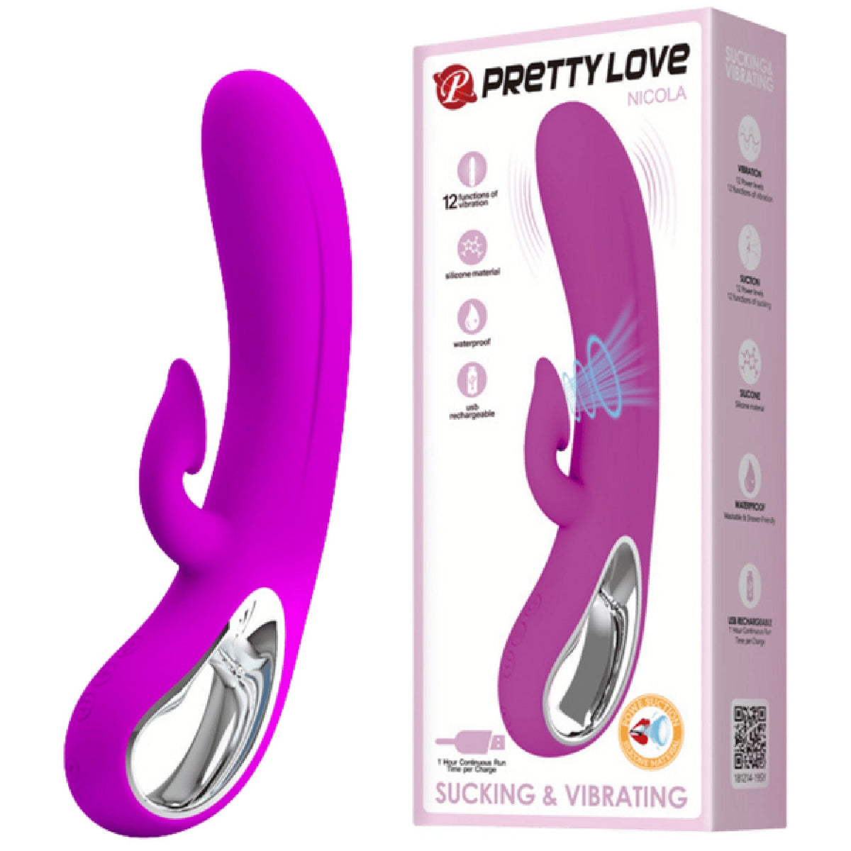 Nicola Rechargeable 9.45 Inch Silicone 24 Function Clit Suction Rabbit Vibrator > Vibrators > Ladies > Rabbit