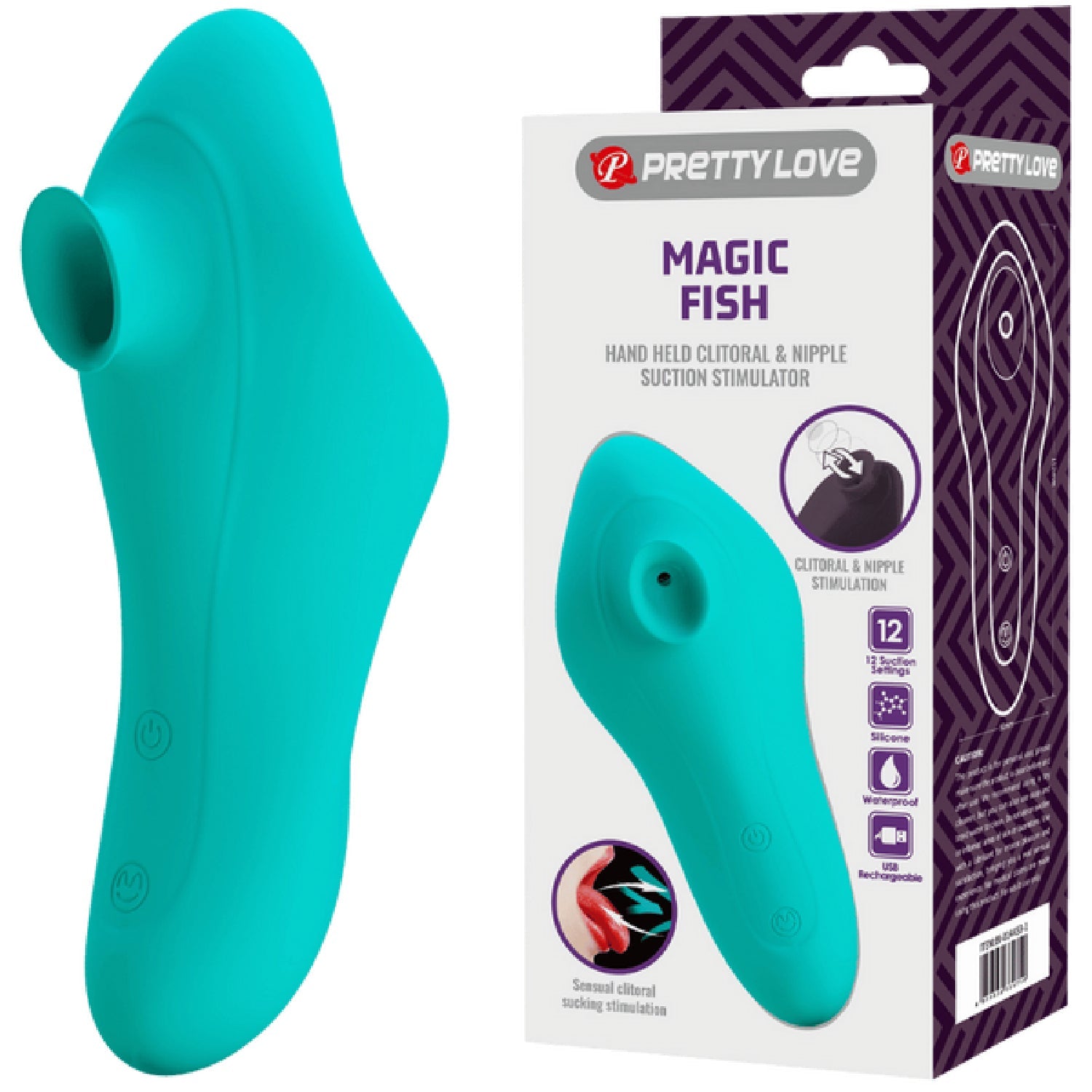 Pretty Love Magic Fish – Rechargeable Silicone 12 Function Clitoral Suction Stimulator > Sex Toys For Ladies > Clitoral Vibrators and Stimulators