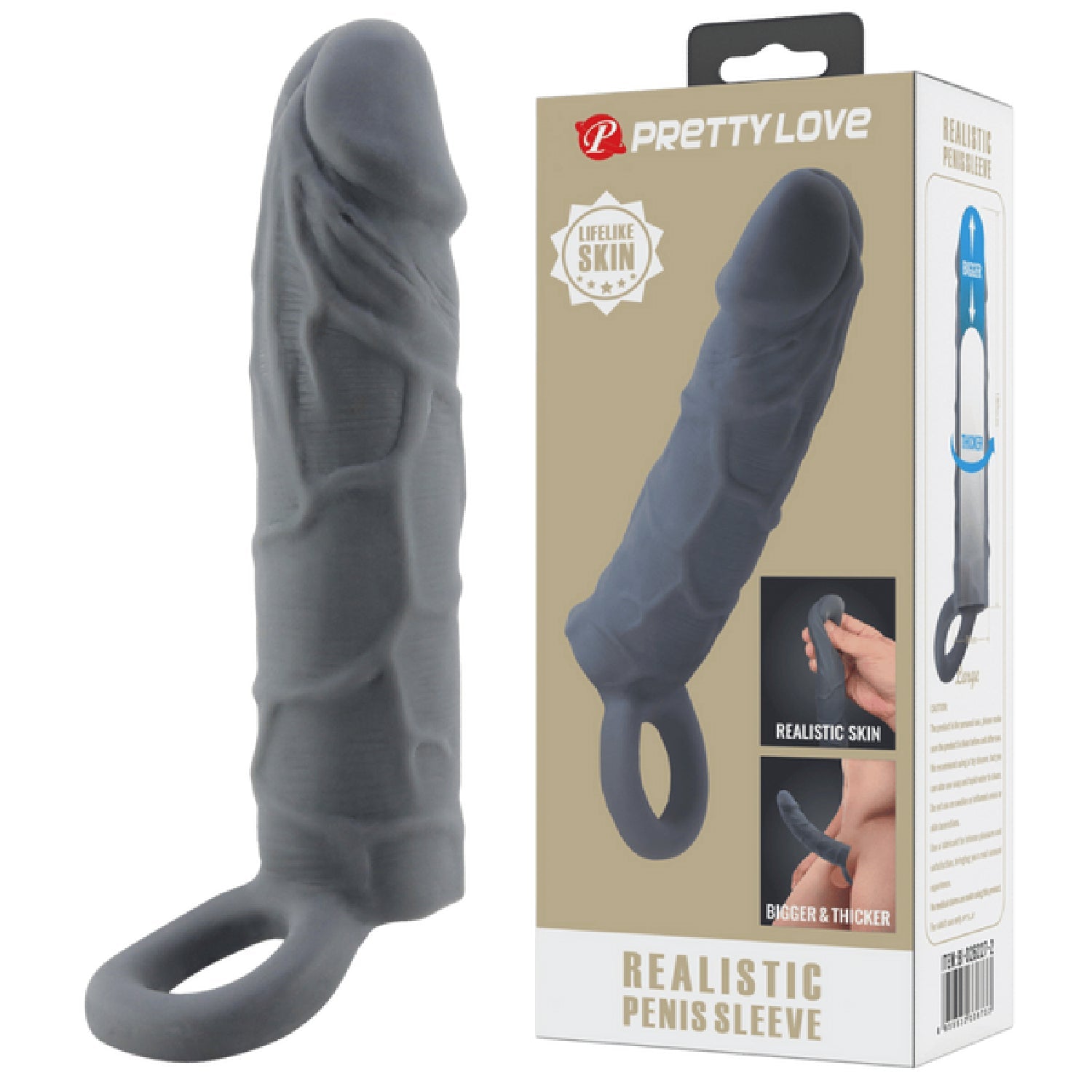 Realistic Spearhead Veiny Penis Sleeve – Enlargement Sleeve with Strap > Sex Toys For Men > Penis Sleeves Main image