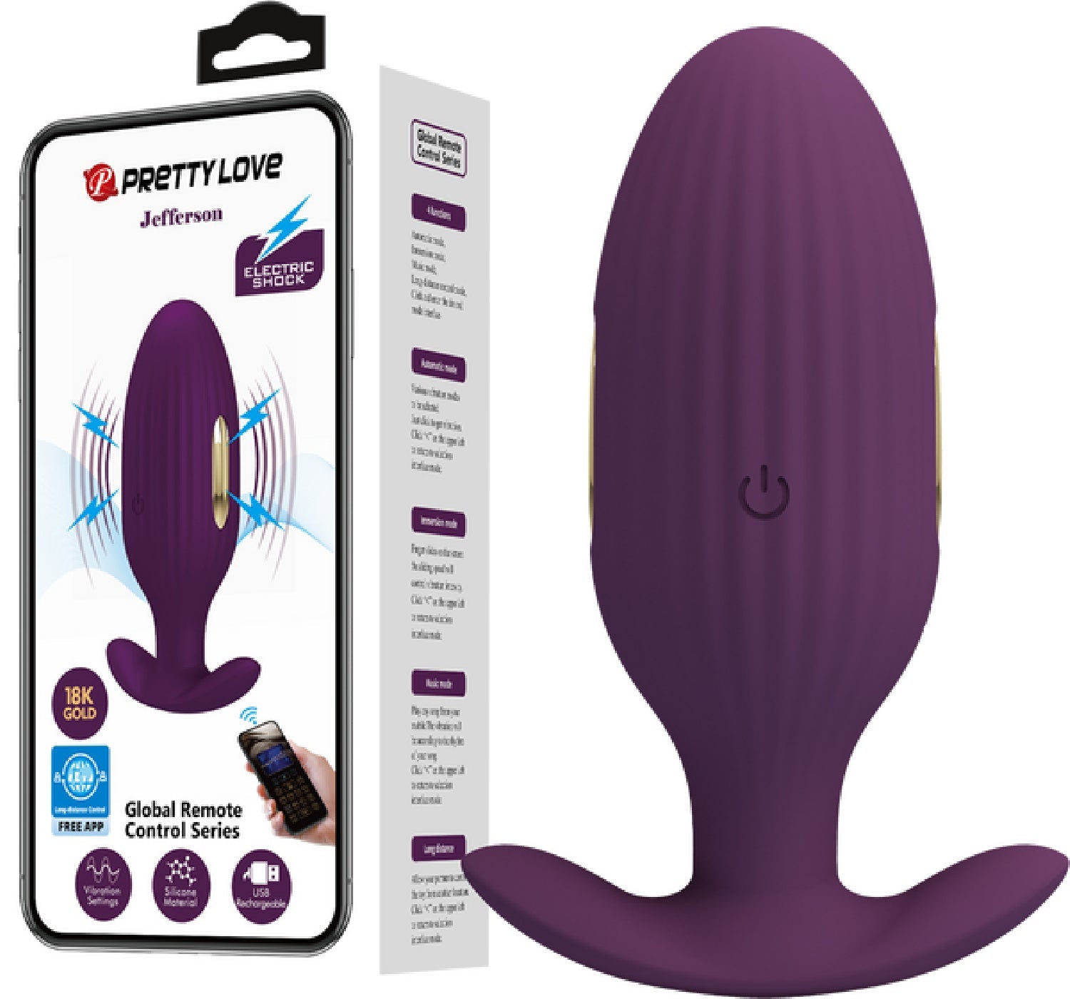 App Control Jefferson – App-Controlled E-Stim Butt Plug Secondary image