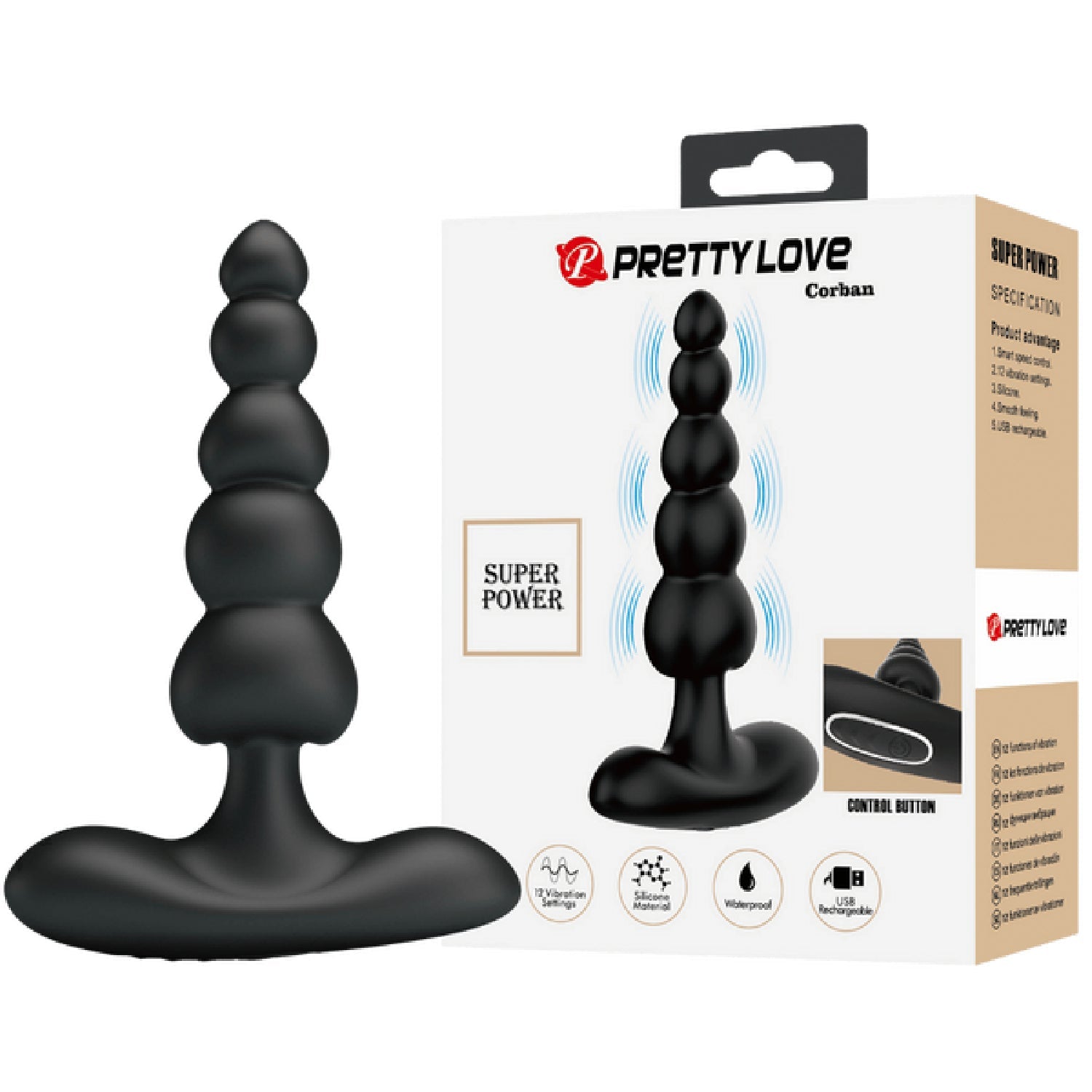 Corban Rechargeable Butt Plug – Flexible Graduated Anal Beads Sex Toy > Anal Range > Vibrating Butt Plugs Main image