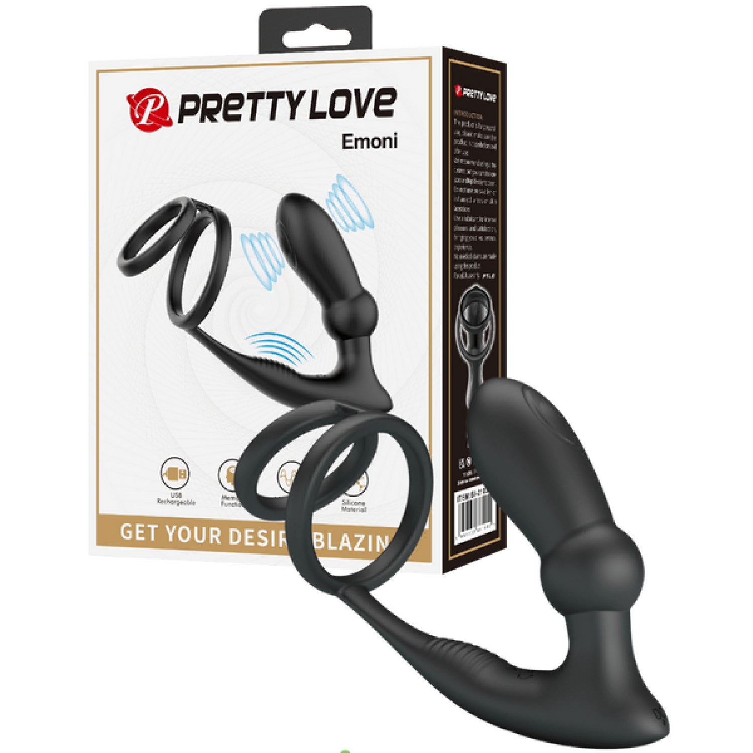 Emoni Rechargeable Vibrating Secure Hold Cock And Ball Ring With Attached Butt Plug Secondary image