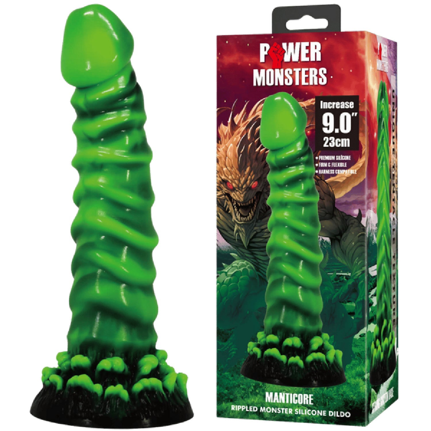 Manticore 9 Inch Textured Silicone Dildo – Body-Safe with Strong Suction Cup > Dildos > Fantasy Main image