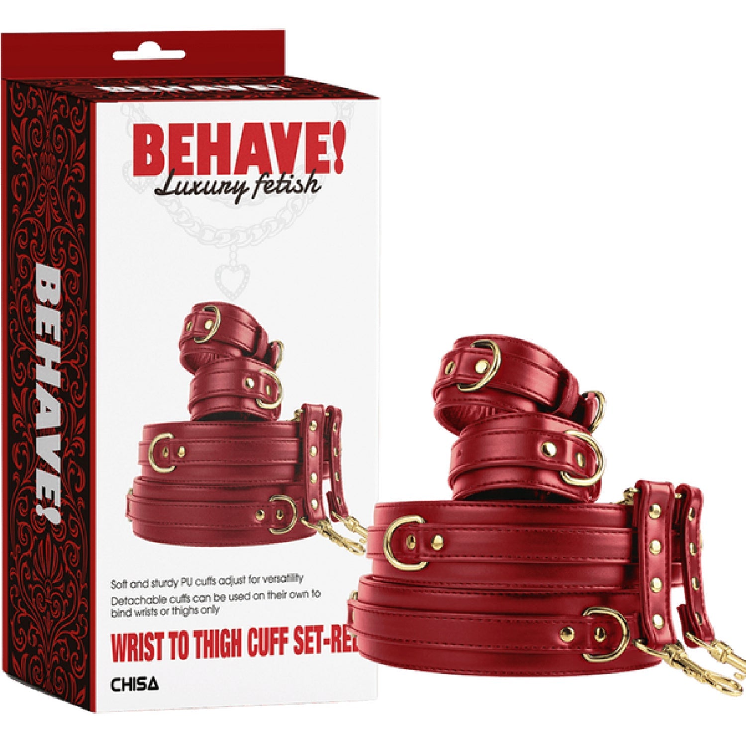 Wrist to Thigh Cuff Set – Adjustable PU Cuffs Restraint Set > Bondage Gear > Restraints Main image