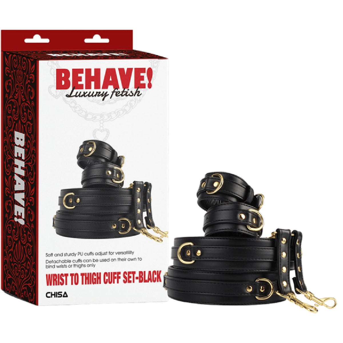 Wrist to Thigh Cuff Set – Adjustable Soft PU Cuffs Restraint Set > Bondage Gear > Restraints