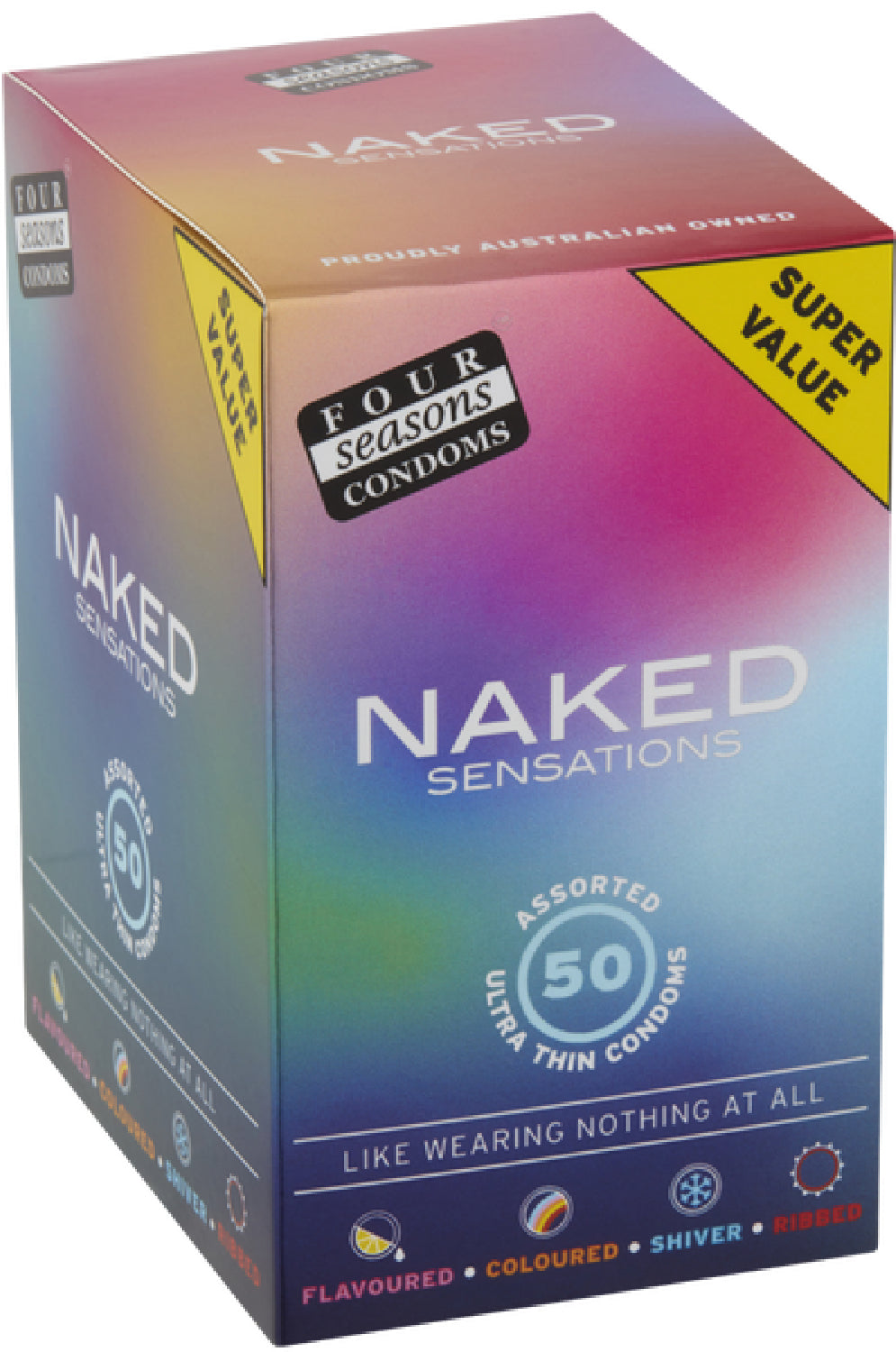 Four Seasons Naked Sensations – Ultra Sensitive Lubricated Condoms - Assorted 50 Pack > Essentials > Condoms Main image