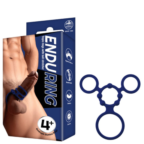 Triple Ring With Ball Stretcher – Stretchy Durable Silicone Ball Stretcher Blue > Sex Toys For Men >