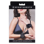 Sportsheets Velvet Noir Handcuffs Adjustable Cuff Restraints in Black Leather with Hematite Hardware > Bondage Gear > Restraints