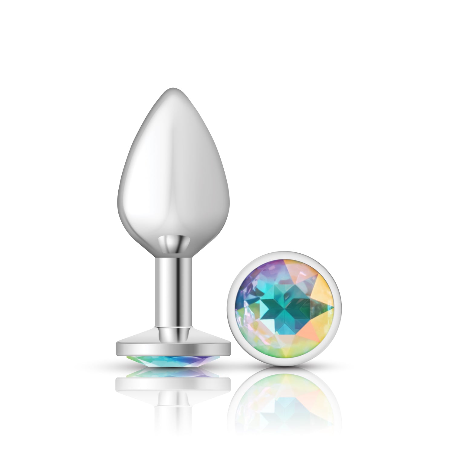 Cheeky Charms Silver Round Butt Plug with Clear Iridescent Jewel Medium Clear > Anal Range > Jewel Butt Plugs