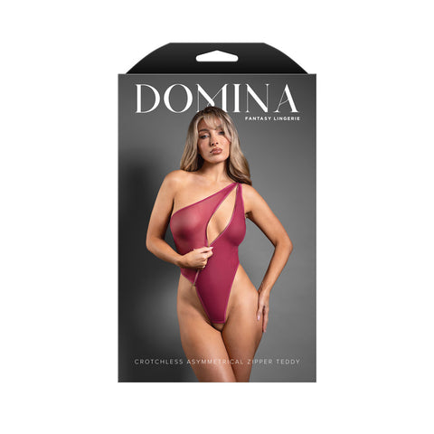 Domina Crotchless Asymmetrical Zipper Teddy (Berry) S/M – Lingerie > Clothes > Teddies