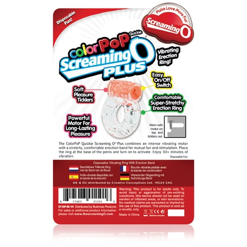 Screaming O Colour Pop Quickie Plus – Stretchy Vibrating Erection Ring with Clitoral Stimulator > Cock Ring > Vibrating